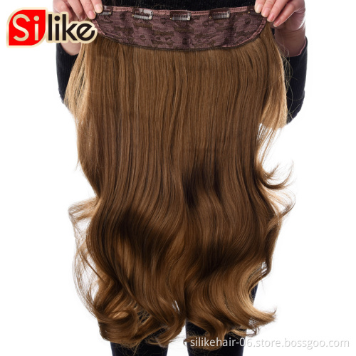 24'' Long Synthetic Hair Clip In Hair Extension Heat Resistant Hairpiece Natural Wavy Hair 4 Clips one Piece 19 Colors Available